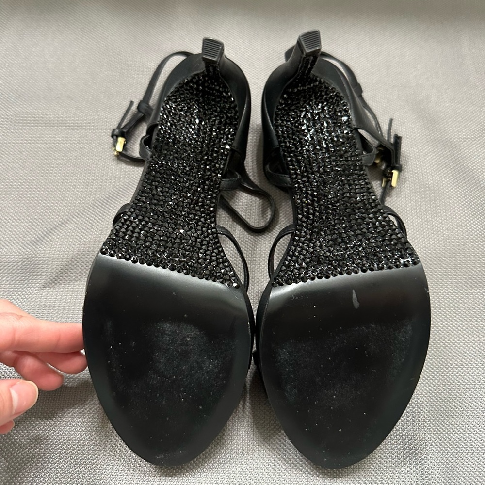 Black leather crystal bottom Camille Flawless heels sz 6